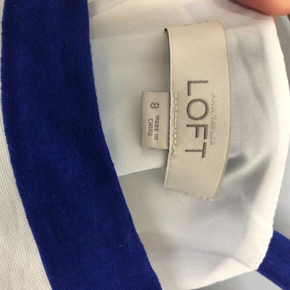 LOFT Stripe Flare A Line Dress Blue Nautical Pleat - Picture 9 of 9